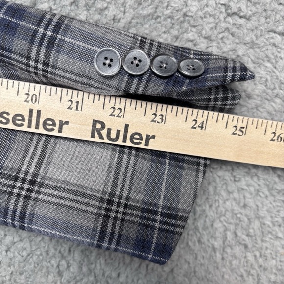 Tallia Blazer Mens 46R Blue Plaid Wool Blend Windowpane Sport Coat Jacket - Picture 7 of 8